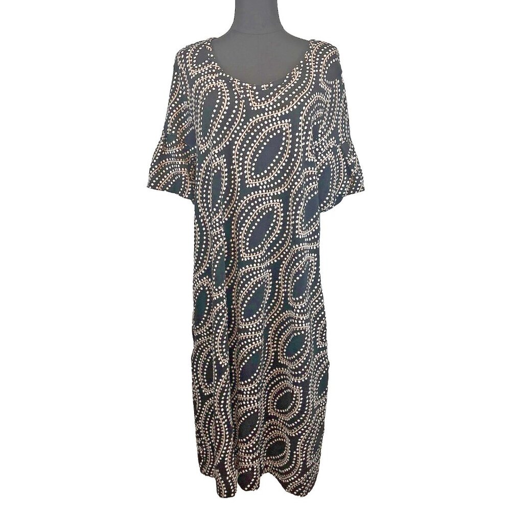 Chicos Knit Dress Sz 2 Large Algiers Paisley Ruffle Sleeve Pockets Office Career